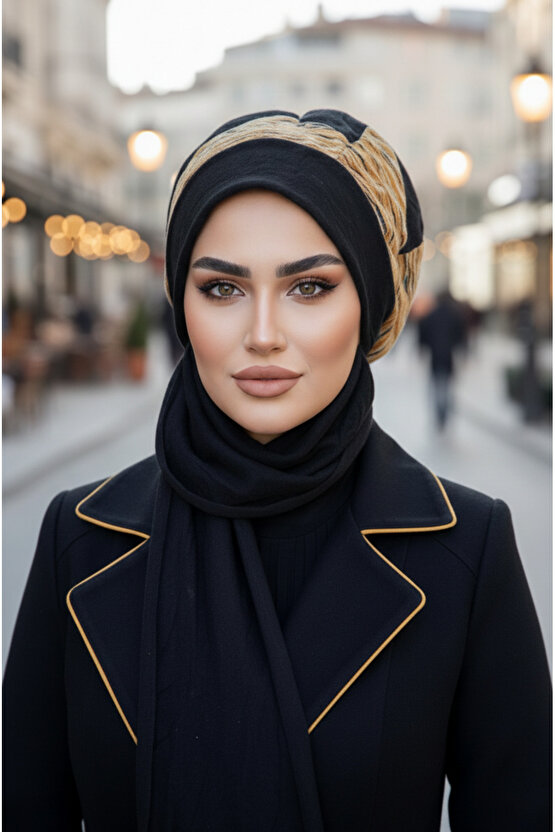 Zümrüt Bej Garnili Tesettür Bere