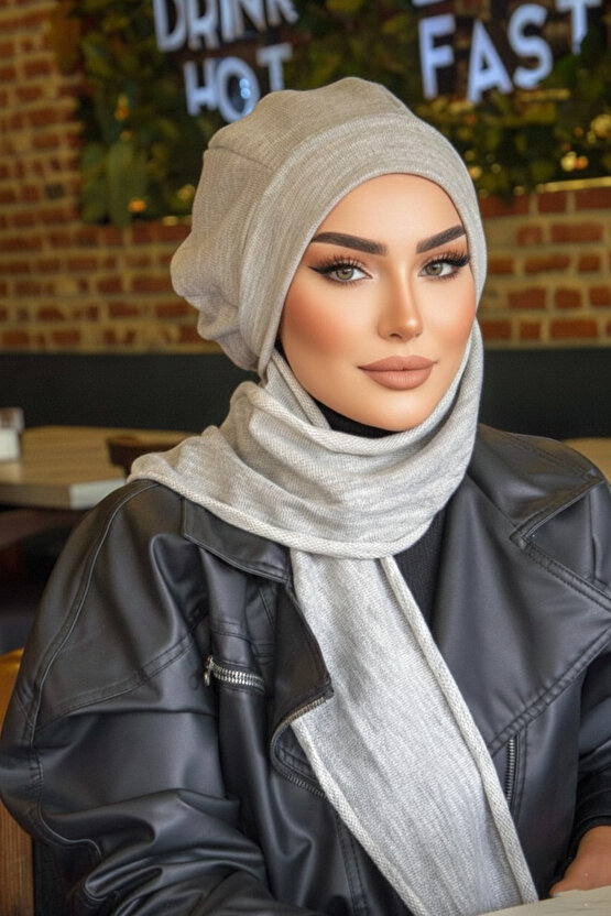 Gri Melanj Tesettür Bere