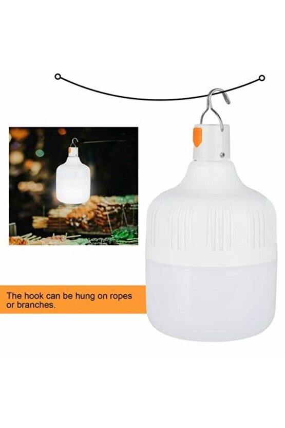 3 Adet Adet USB Şarjlı, 30 Watt, 3 Işık Modlu Beyaz Işık, Kamp, Piknik, Bekçi, Balıkçı, Çadır Ampulü