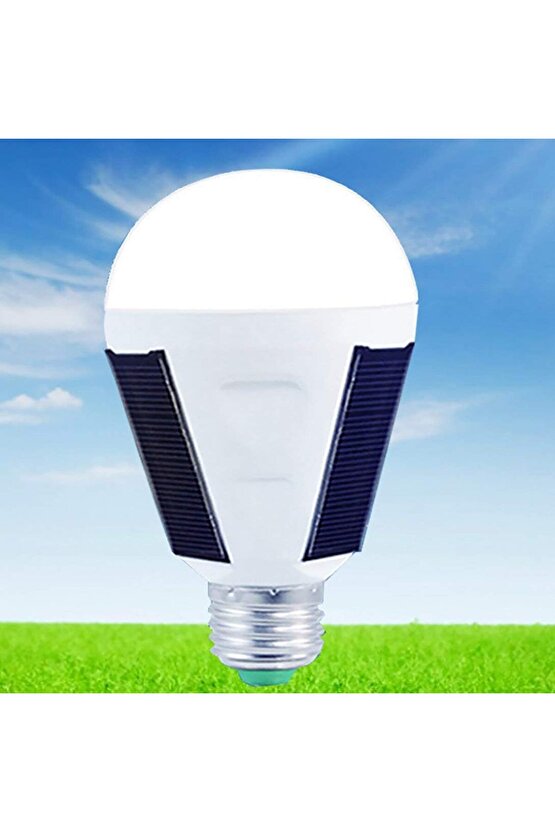 7 Watt güneş Enerjili - Şarjlı E27 Duy Led Ampul, Çok Kaliteli Solar, Güneş Enerjili Led Ampul