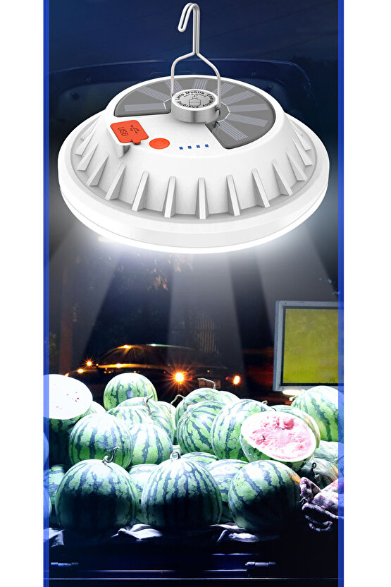 Güneş Enerjili, 80 Watt, Kumandalı, 5 Işık Modlu, 6500K, Powerbank Özellikli Fonksiyonlu Kamp Feneri