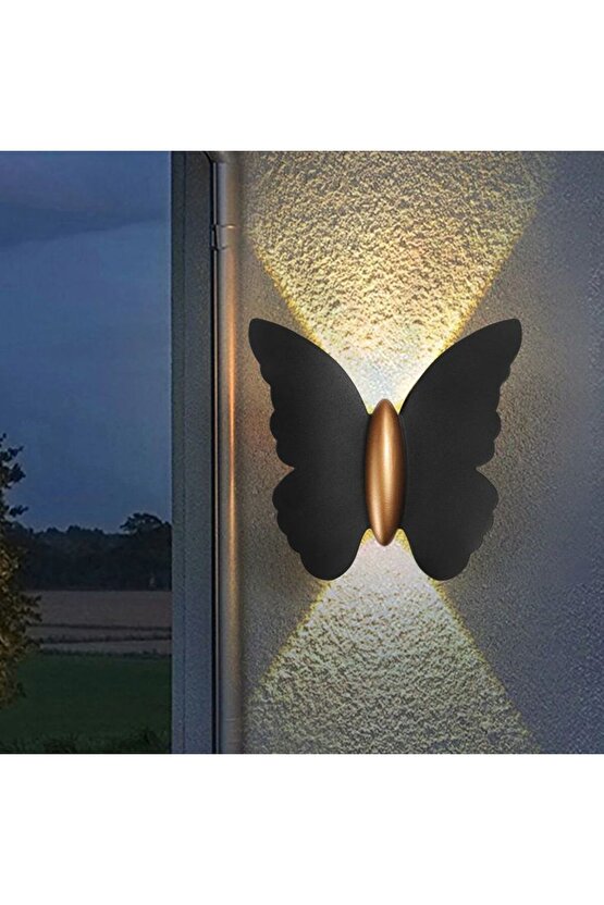 2 Adet Elektrikle Çalışır, 6 Watt Amber Işık Ledli Kelebek Duvar Aplik İç ve Dış Mekan IP65 Aplik