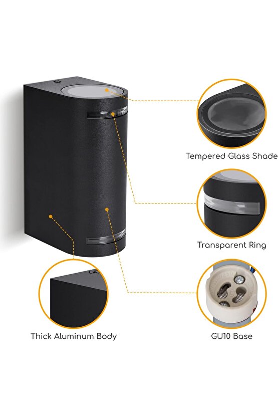 Alüminyum Çift Yönlü, Elektrikle Çalışır İç ve Dış Mekan Bahçe Balkon Salon Apliği (AMPULLER HARİÇ)