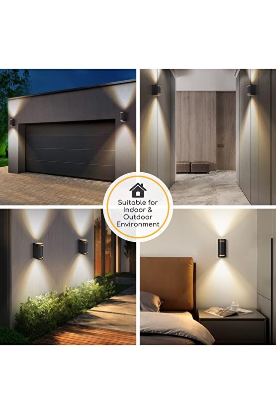 Alüminyum Çift Yönlü Elektrikle Çalışır 14 Watt AMBER IŞIK İç ve Dış Mekan Bahçe Balkon Salon Apliği