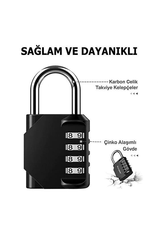 Şifreli Asma Kilit 4 Haneli Metal Güvenlik Kilidi Dolap Bagaj Bisiklet Spor Salonu İçin Su Geçirmez