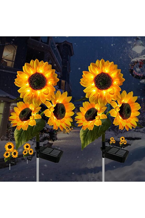 Solar Bahçe Işıkları Güneş Enerjili Ayçiçeği LED Aydınlatma 3 Yapraklı,Solar Sunflower Lights(2 Adet