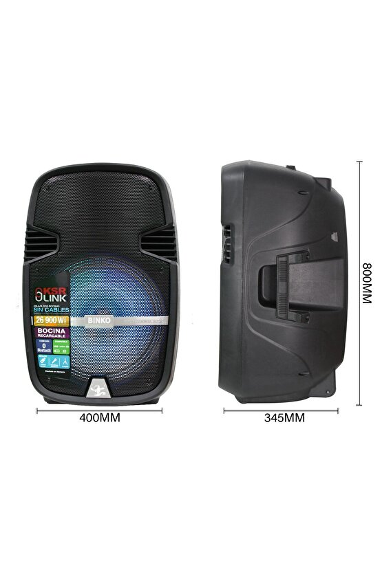 Profesyonel PA Kabin Hoparlör 15 Bluetooth Taşınabilir Şarjlı RGB Işıklı Karaoke Ses Sistemi 900W