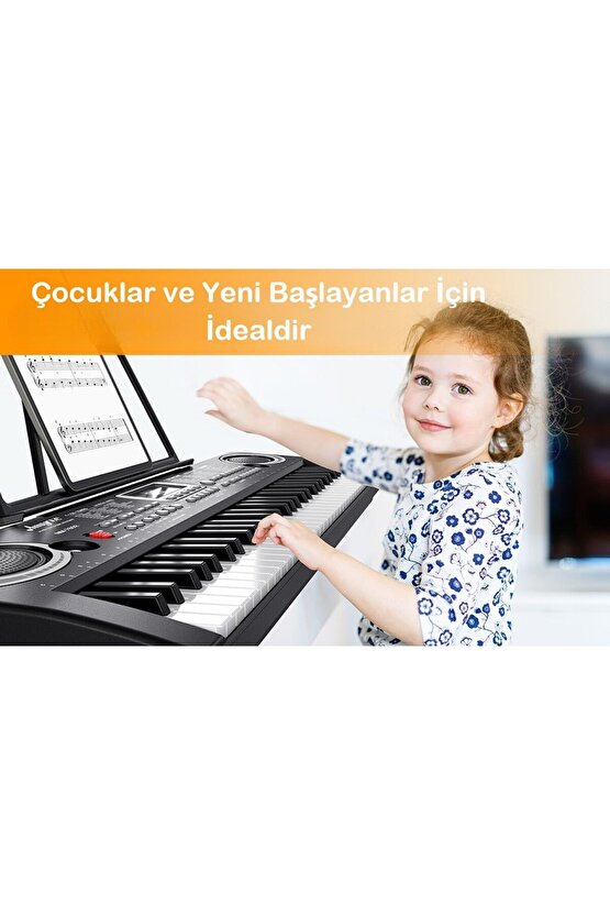 Piyano 61 Tuşlu 5 Oktav Org 100 Ses+100 Ritim Eğitim İçin Mikrofon+ Nota Standı+Taşıma Çatası HEDİYE
