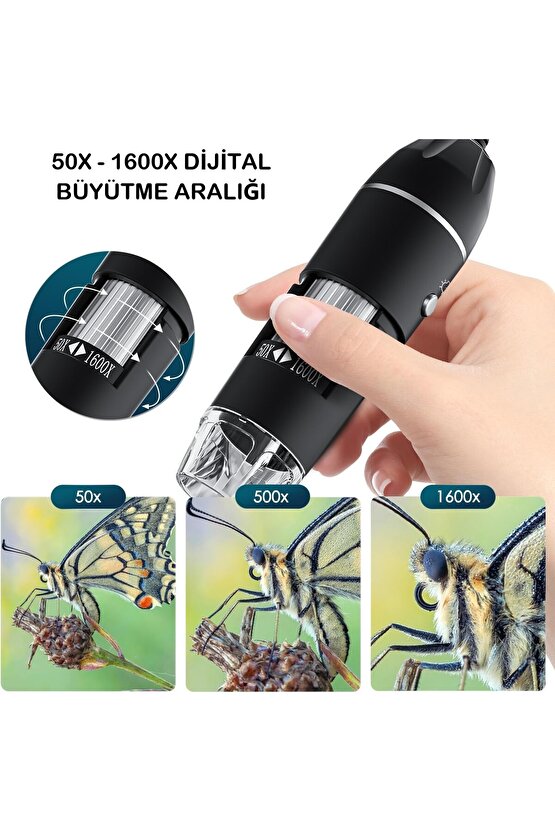 Dijital Mikroskop 1600X Zoom 8 LED Taşınabilir Saç ve Cilt Analiz Cihazı - IOS ve Android Uyumlu