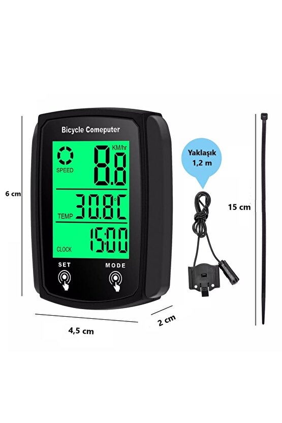 Bisiklet Hız Göstergesi Kilometre Sayacı Su Geçirmez Dijital Bisiklet Yol Bilgisayarı-19 Fonksiyonlu