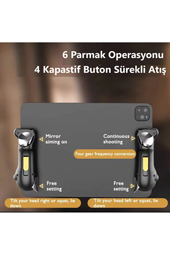 Tablet Ipad Için Pubg-fortnite Oyun Kolu Sürekli Ateş Tetik 6 Parmak Mekanik Metal Tuş Şarjlı