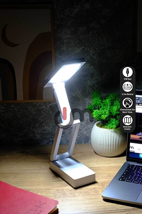 Şarjlı Katlanabilir LED Masa Lambası, Şiddeti Ayarlanabilir Dokunmatik Işık, Çalışma Okuma Işığı