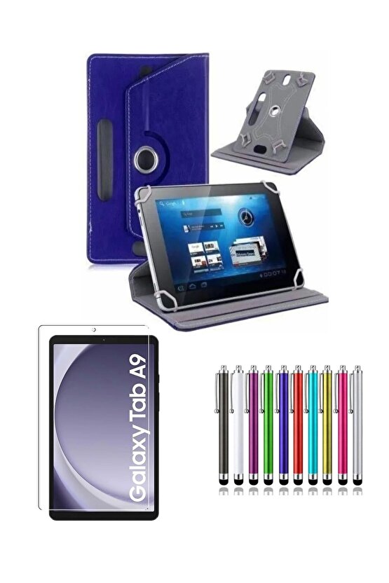 Samsung Galaxy Tab A9 SM-X110 8.7 Standlı Tablet Kılıfı + Kırılmaz Ekran Koruyucu+ Dokunmatik Kalem