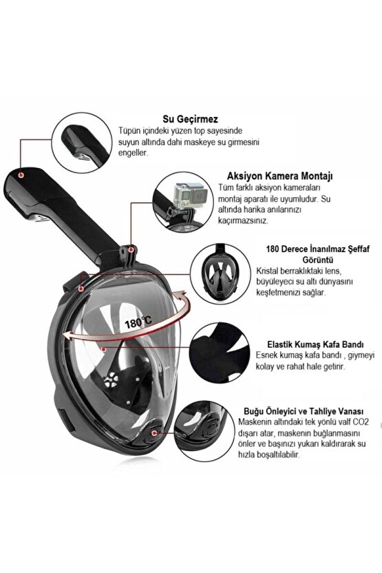 Tam Yüz Dalış Maskesi Buğu Önleyici Şnorkel Fullface Yüzücü Maskesi