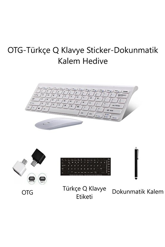 Kablosuz Taşınabilir Klavye ve Mouse Set 2.4ghz Android Telefon - Tablet - Pc-Tv Box Uyumlu Beyaz