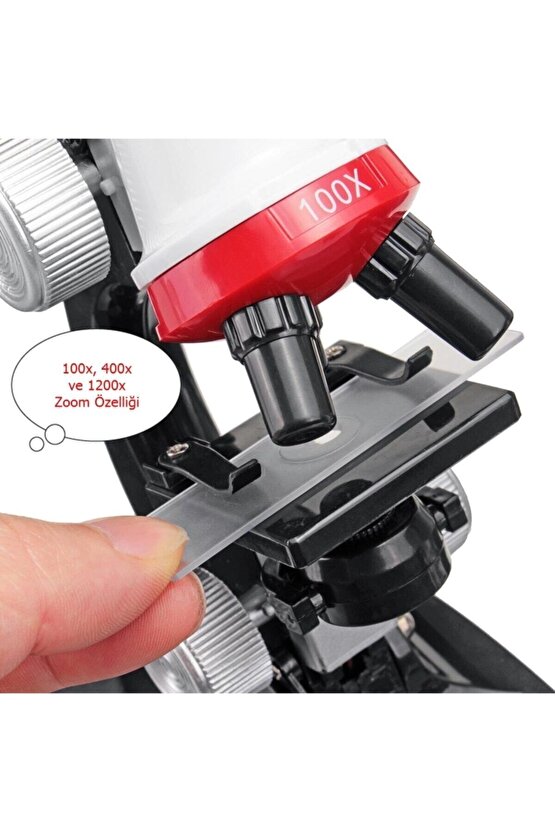 Çocuk Eğitici Biyolojik Mikroskop Kiti Zoom Led Işıklı 100x 400x 1200x St1200x