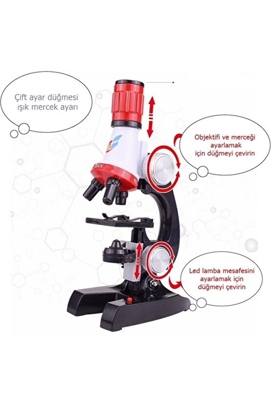 Çocuk Eğitici Biyolojik Mikroskop Kiti Zoom Led Işıklı 100x 400x 1200x St1200x