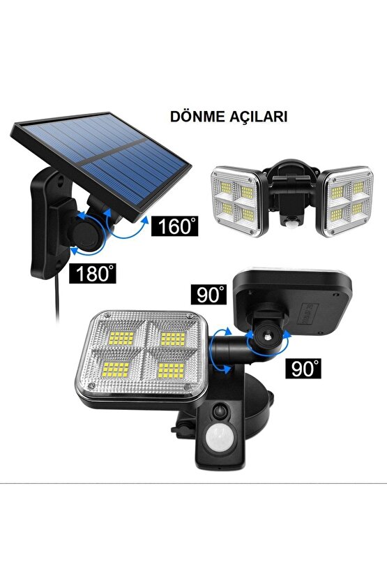 Solar Led Hareket Sensörlü Bahçe Aydınlatması Su Geçirmez 120 Ledli Güneş Enerjili Lamba