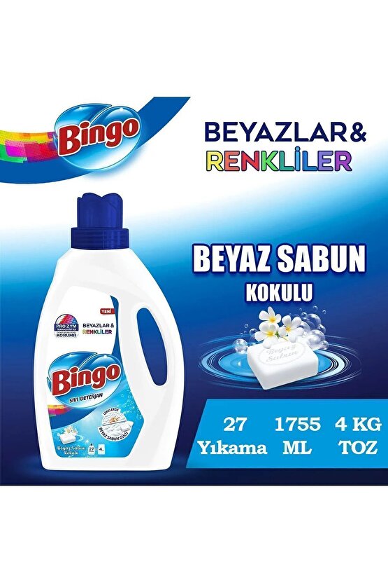 Renkli Beyaz Sıvı Çamaşır Deterjanı Beyaz Sabunlu 1755 ml