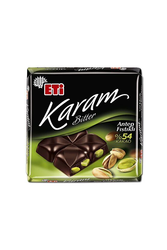 Karam %54 Kakaolu Antep Fıstıklı Bitter Çikolata 60 g x 6 Adet
