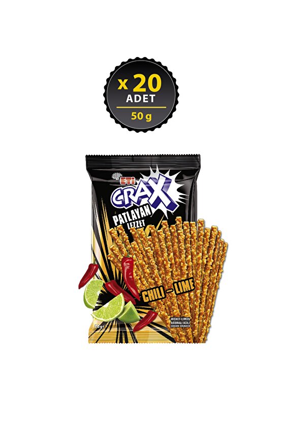 Crax Patlayan Lezzet Chili Lime Çubuk Kraker 50 g x 20 Adet