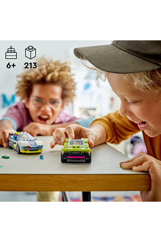 ® City Polis Arabası ve Spor Araba Takibi 60415- 6+ Çocuklar için Yaratıcı Oyuncak Yapım Seti (213P)
