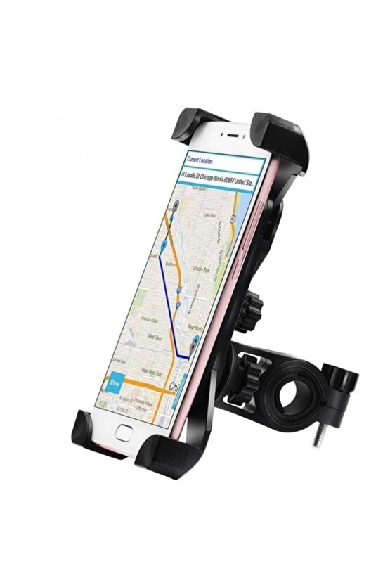 Bisiklet Motosiklet Ayarlanabilir Gidon Bağlantılı Telefon Tutucu Siyah