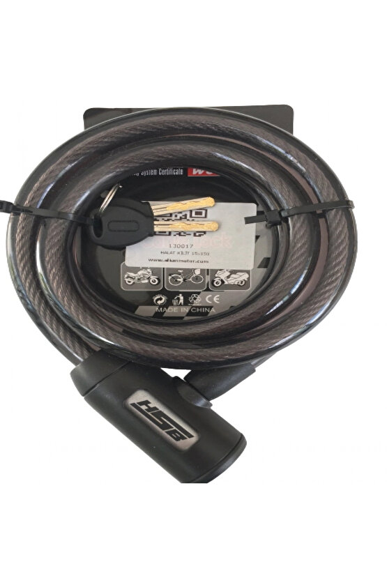 Bisiklet Çelik Halat Kilit 15x1500 Siyah A+++kalite Kilit 1,5 Mt