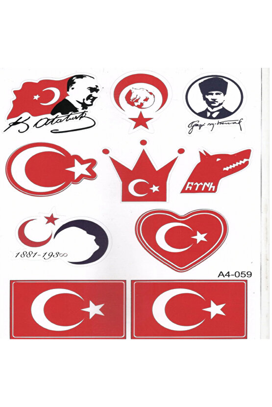 ATATÜRK VE BAYRAK FİGÜRLÜ A4 BOYUTUNDA ÇIKARTMA SETİ