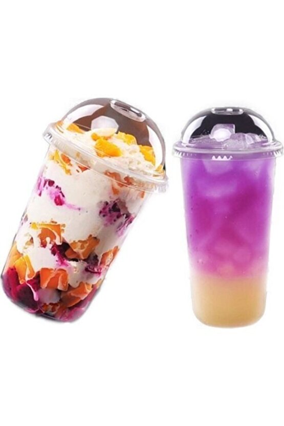 550cc Pet Plastik Limonata Milkshake Bardağı 50 Adet Kapaklı