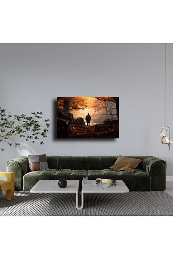 Sonbaharda Yürüyüş Temalı Cam Duvar Tablosu