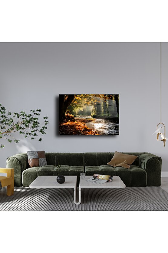 Cam Duvar Tablosu Sonbahar Nehir Manzarası