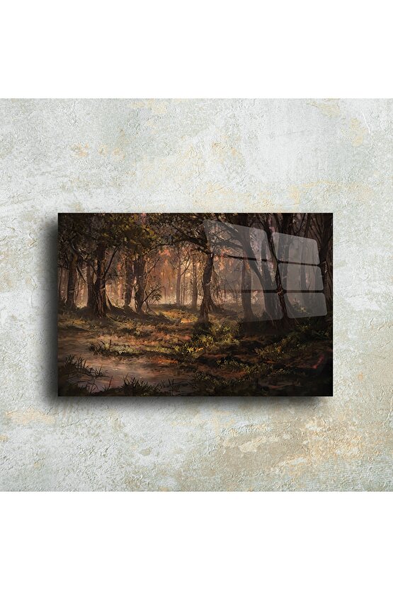 Cam Duvar Tablosu Doğa Temalı Orman Manzarası