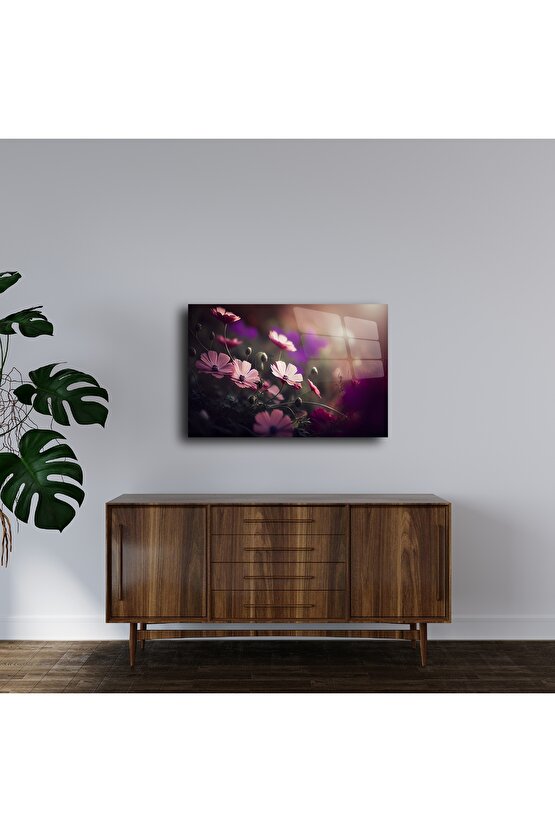 Romantik Çiçek Temalı Cam Tablo