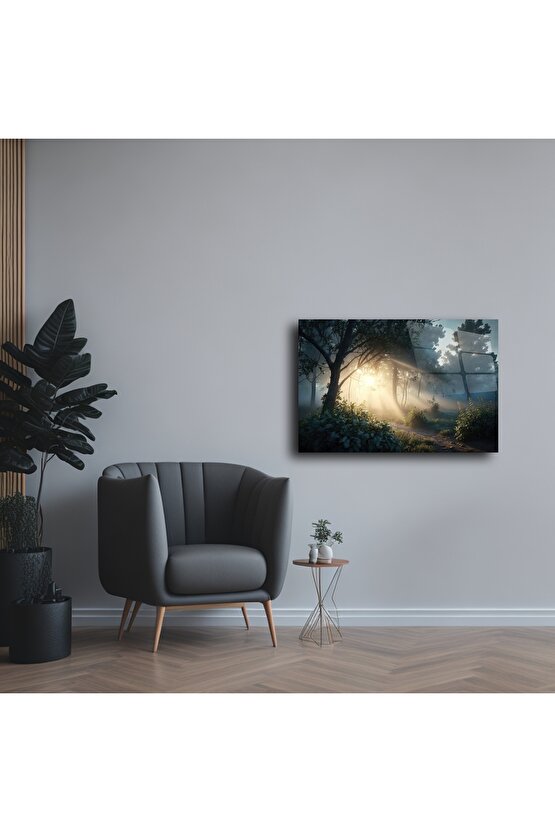 Orman Işık Patikası Cam Tablo