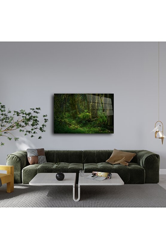 Orman Manzaralı Yeşil Cam Tablo