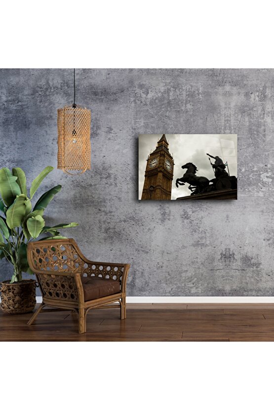 Londra Big Ben ve Boudica Heykeli Cam Tablo
