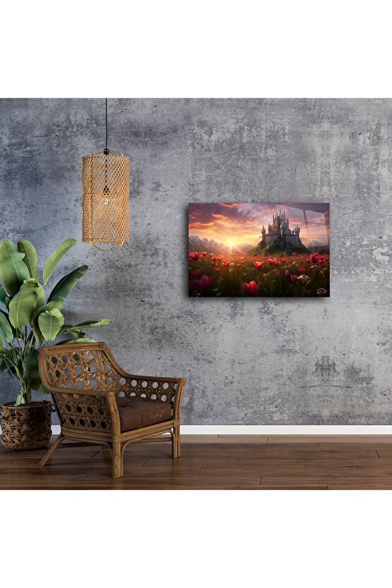 Masalsı Şato ve Lale Tarlası Cam Tablo