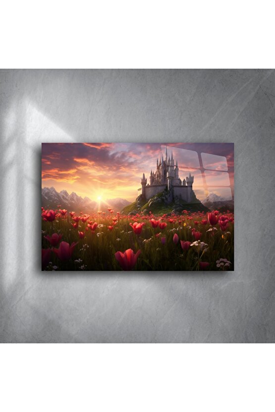Masalsı Şato ve Lale Tarlası Cam Tablo