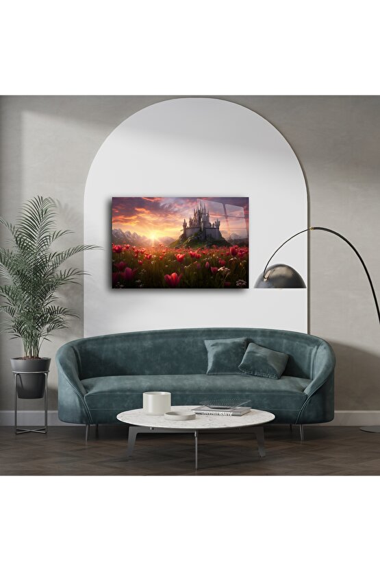 Masalsı Şato ve Lale Tarlası Cam Tablo