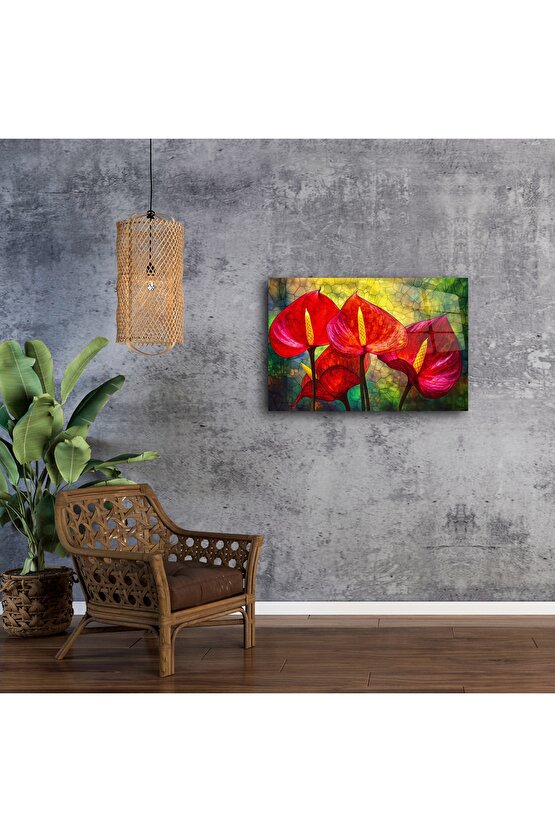 Vitray Görünümlü Kırmızı Antoryum Duvar Sanatı