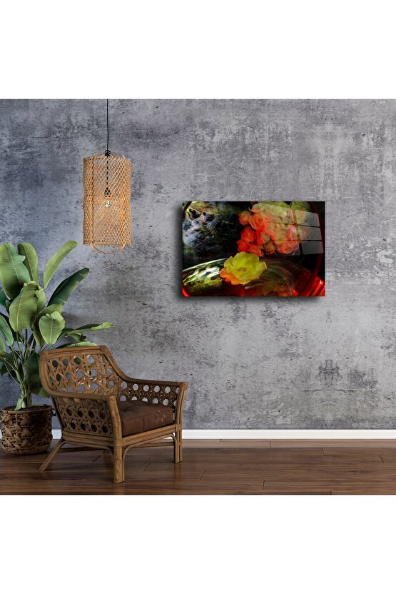 Sarı ve Kırmızı Güller Cam Tablo
