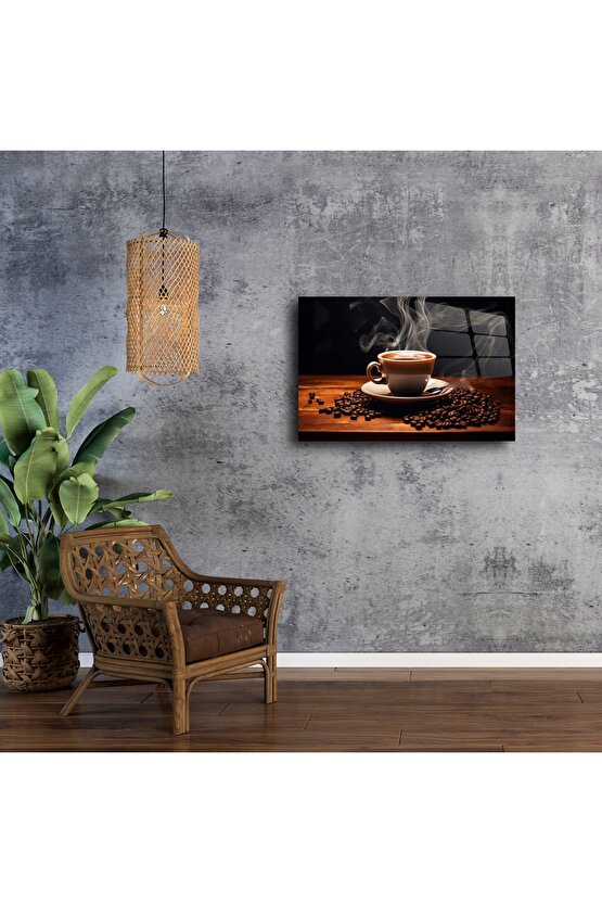 Minimalist Kahve Temalı Cam Duvar Tablosu
