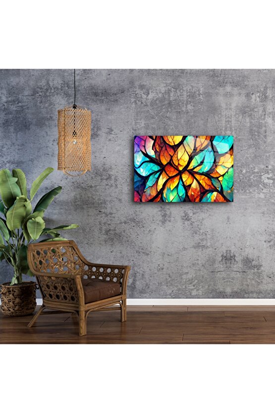 Renkli Yaprak Desenli Modern Cam Tablo