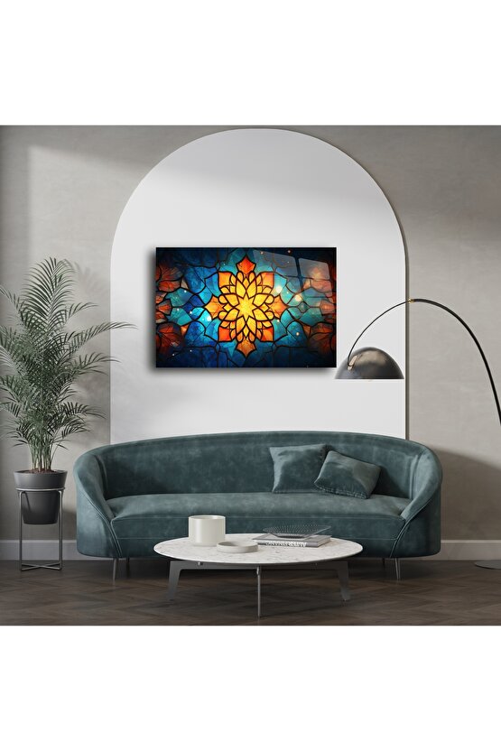 Canlı Mandala Cam Duvar Tablosu