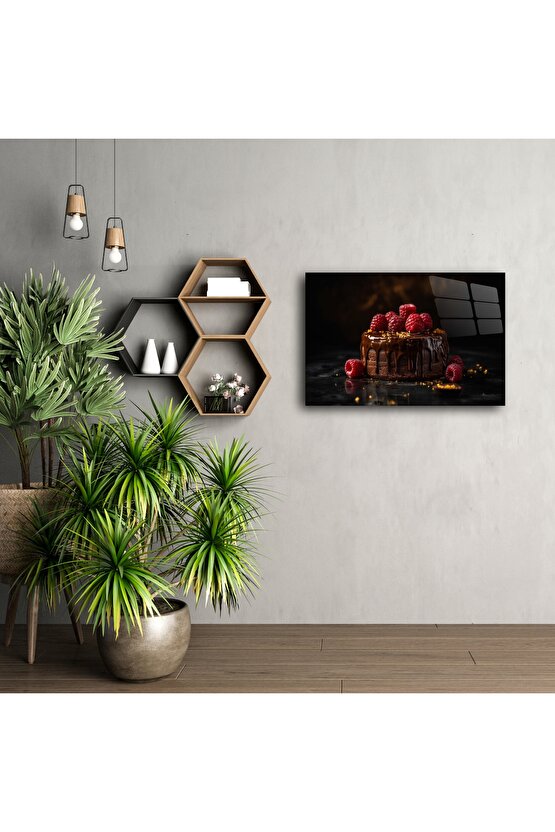 Lüks Çikolatalı Ahududulu Pasta Cam Tablo