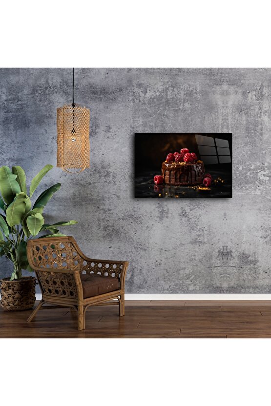Lüks Çikolatalı Ahududulu Pasta Cam Tablo