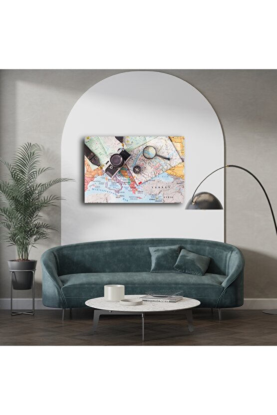 Retro Seyahat Temalı Cam Tablo