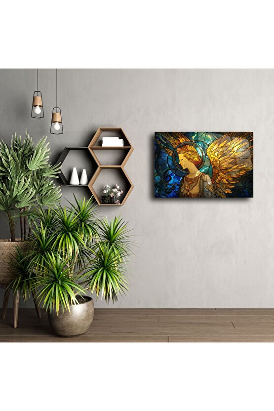 Altın Kanatlı Melek Cam Tablo