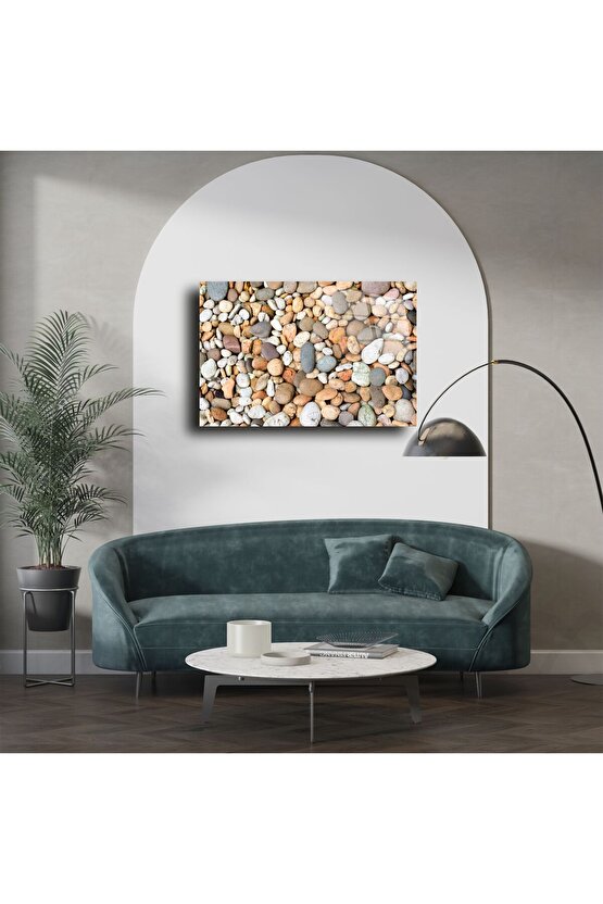 Açık Renkli Doğal Çakıl Taşı Desenli Temperli Cam Tablo
